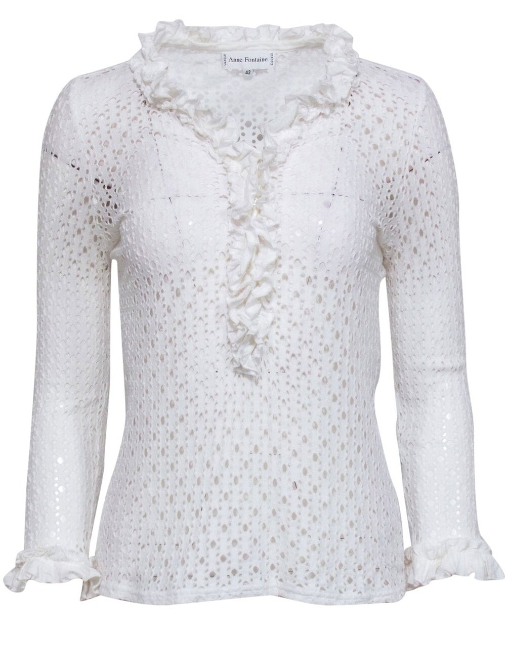 Anne Fontaine Eyelet Ruffle Trim Long Sleeve